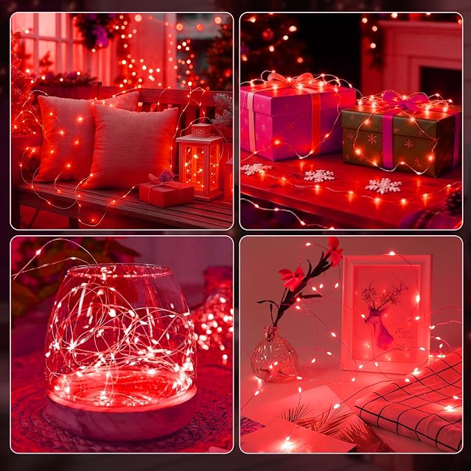 AIKEI 6 Pack LED Fairy Lights with Timer Battery Operated, Mini String Lights with Remote Waterproof 7ft 20 Led Firefly Starry Lighting for Wedding Party Bedroom Garden Christmas Decoration Red