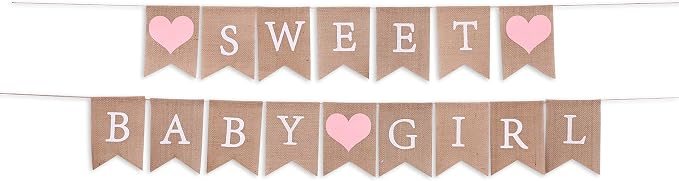 Sweet Baby Girl Burlap Banner - Sweet Baby Boy Shower Decorations, Rustic Baby Shower Decorations, Photo Decoration Props (Sweet Baby Girl Pink)