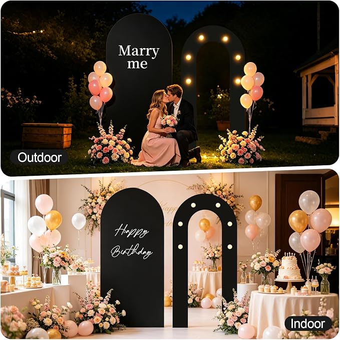 6FT Arch Backdrop with Stand Set, Lighted Arch Set, No-Tip Stability Glow Foam Board Photo Booth Background for Wedding Birthday Party Ceremony Baby Shower Banquet Decoration Reusable - Black