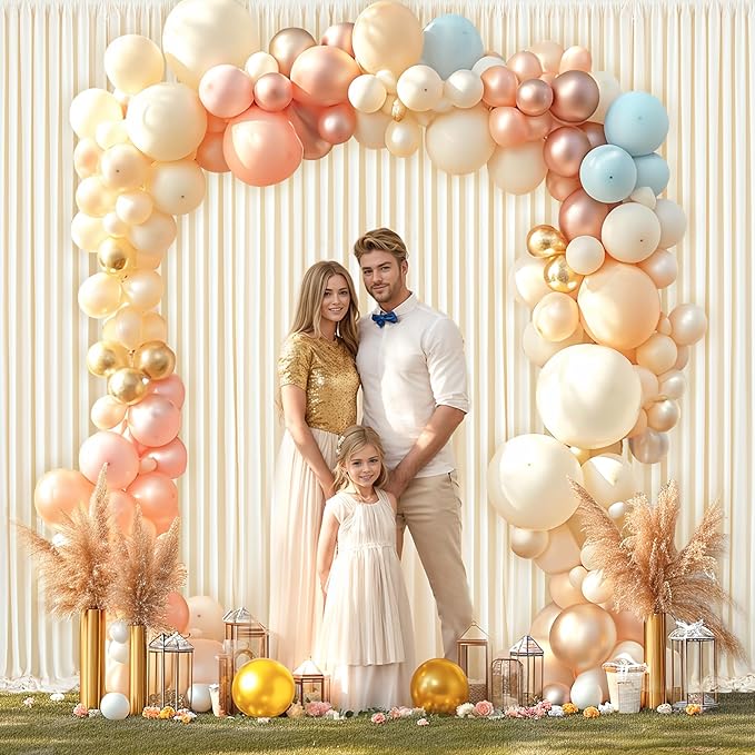 8 Panels Champagne Backdrop Curtain for Parties Wedding Baby Shower Wrinkle Free Photo Curtains Backdrop Drapes Fabric Decoration for Bridal Shower 40ft(W) x 10ft(H)
