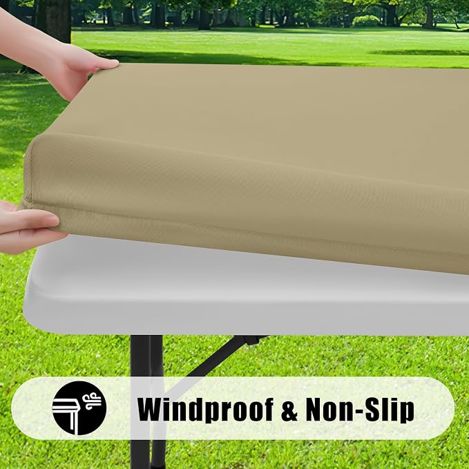 Smiry 6 Pack Rectangle Picnic Table Cloth, Waterproof Elastic Fitted Tablecloths, Washable Polyester Rectangular Patio Table Cover for Camping, Indoor and Outdoor (Taupe, 30"x96")