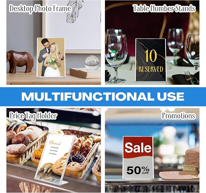 Maitys 100 Pack 4x6 Acrylic Picture Frame Bulk Vertical Clear Plastic Photo Frames Self Standing Brochure Holders Price Display Signs L-shape Plastic Frames for Wedding, Restaurant, Office, Desktop