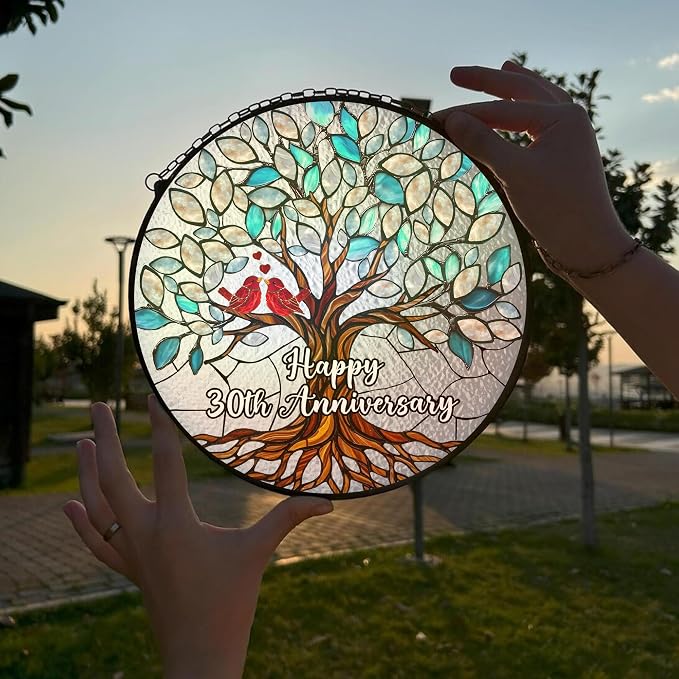 30th Anniversary Stained Glass Suncatcher, 30th Anniversary Wedding Gifts for Couples, Wife, Husband, 30 Years Anniversary Milestone Decoration, Pearl Themed Wedding Celebration 6x6' Decor