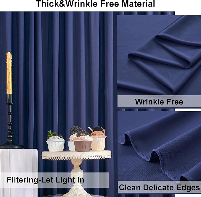 50ft×10ft Wrinkle Free Navy Blue Backdrop Curtain for Grad Birthday Party, 10 Panels 5×10ft Thick Silky Polyester Photo Backdrop Drapes for Wedding Baby Shower Anniversary Background