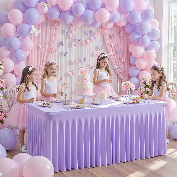 8 Pack Purple Table Cloth for 6 Foot Rectangle Tables Spandex Fitted Tablecloth 6ft Stretch Table Covers Skirt Purple Banquet Tablecloths Wrinkle Free Tablecloth for Party Wedding Birthday Event