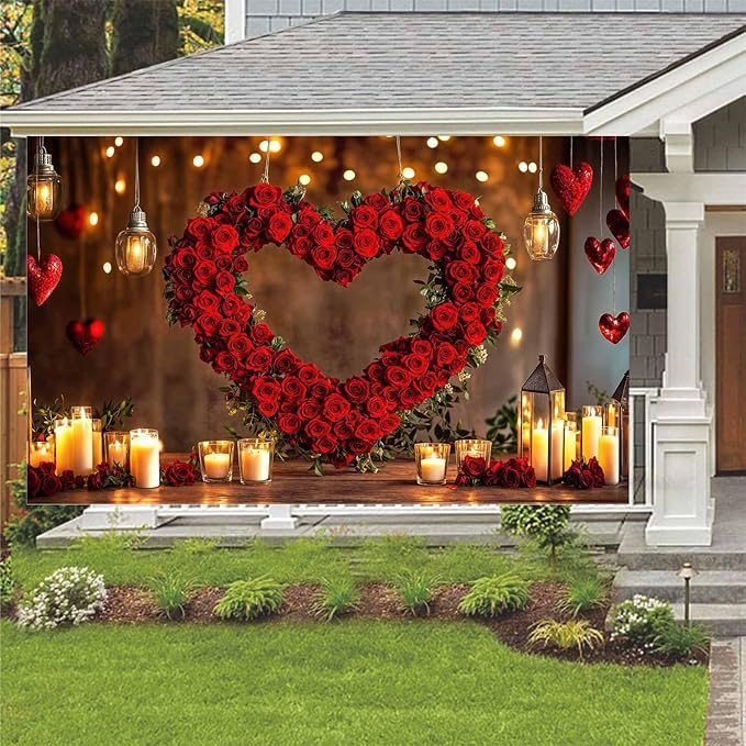 8X8ft Valentine's Day Backdrop Red Love Heart Photography Background, Wedding Bridal Party Background Decor Proposal Confession Backdrop Banner Portrait Photo Studio Booth Props, Red-4