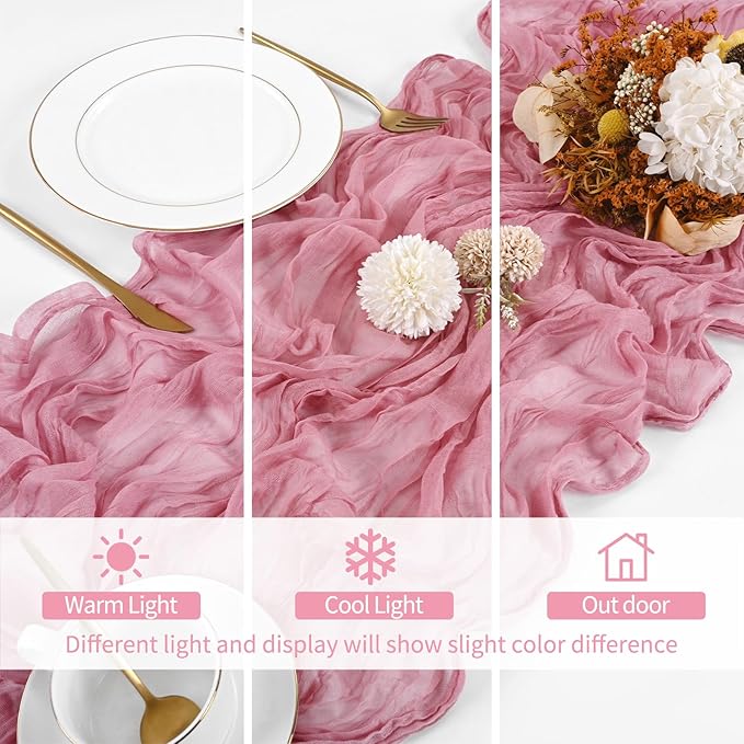 8 Pack Dusty Rose Cheesecloth Table Runner 120 Inch 10FT Fall Boho Rustic Sheer Gauze Cheese Cloth Table Runner for Wedding Baby Shower Birthday Party Table Decor