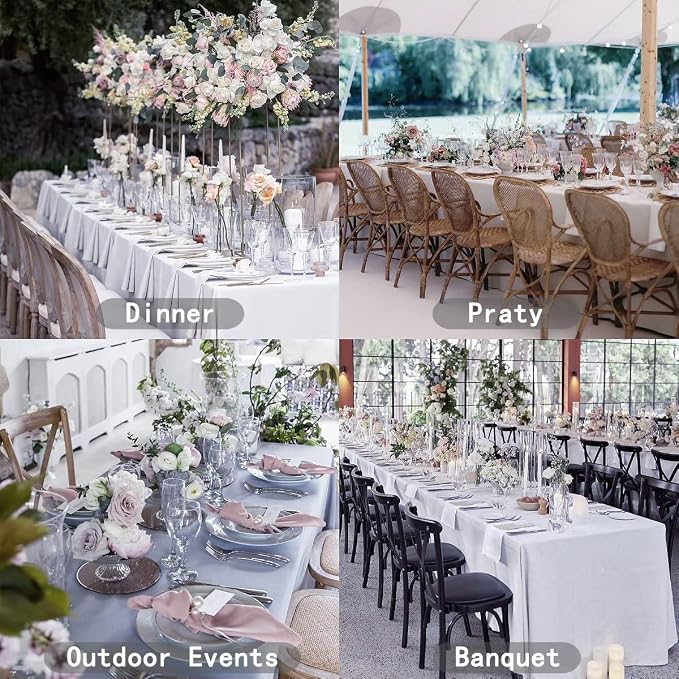 10 Pack White Tablecloth 90x156 Inch Rectangle Tablecloth Rectangular Polyester Table Cloth Stain and Wrinkle Resistant Washable Fabric Table Covers for Wedding Parties