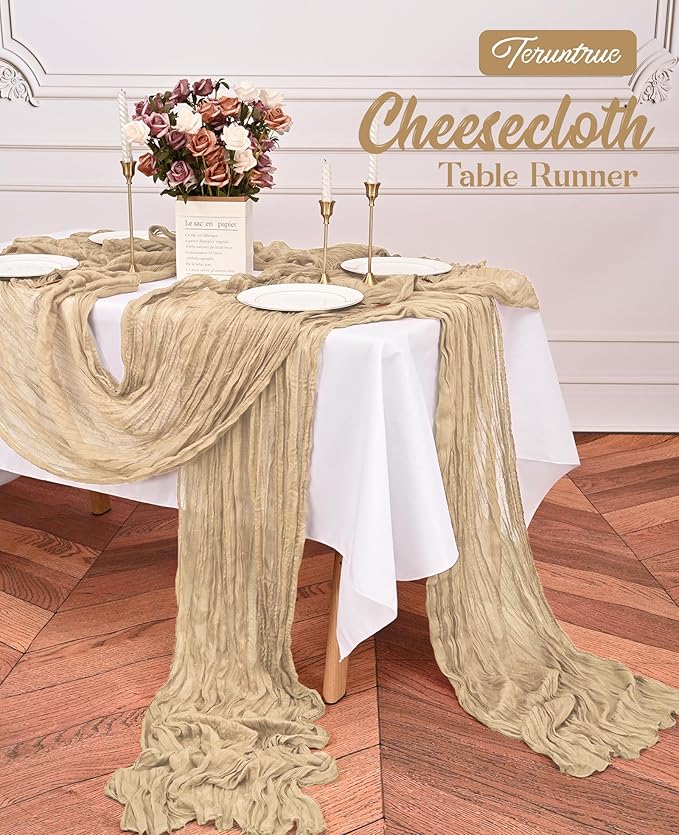 20 Pack Beige Table Runner 10FT Long Cheesecloth Table Runner Cheese Cloth Gauze for Wedding Party Birthday Decoration-Beige