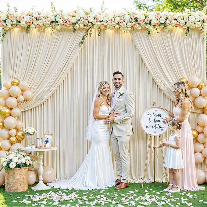 10 Panels Beige Backdrop Curtain for Wedding Parties Wrinkle Free Beige Photo Curtains Backdrop Drapes Fabric Decoration for Baby Shower Photography 50ft(W) x 10ft(H)