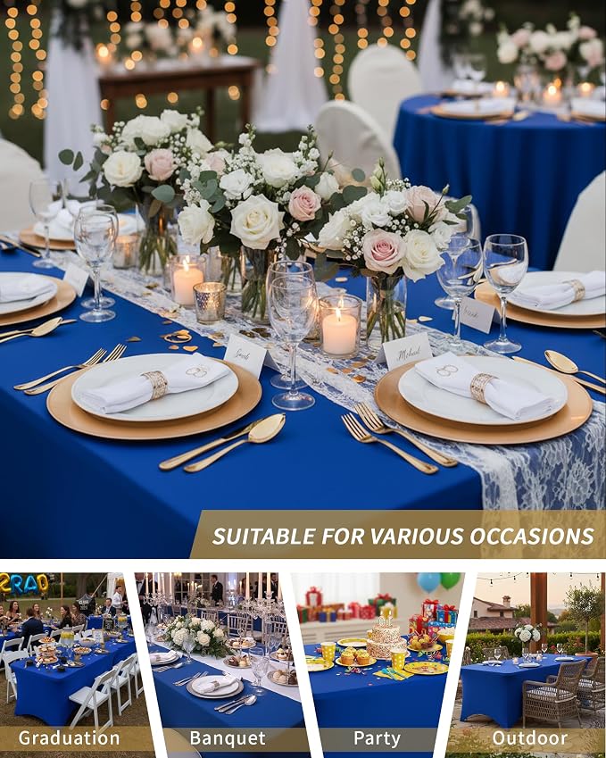 Fixwal Royal Blue Stretch Table Cloth Rectangle 4 Pack 6Ft, Spandex Fitted Table Covers Washable for Party, Trade Show, Banquet, Wedding, Buffet