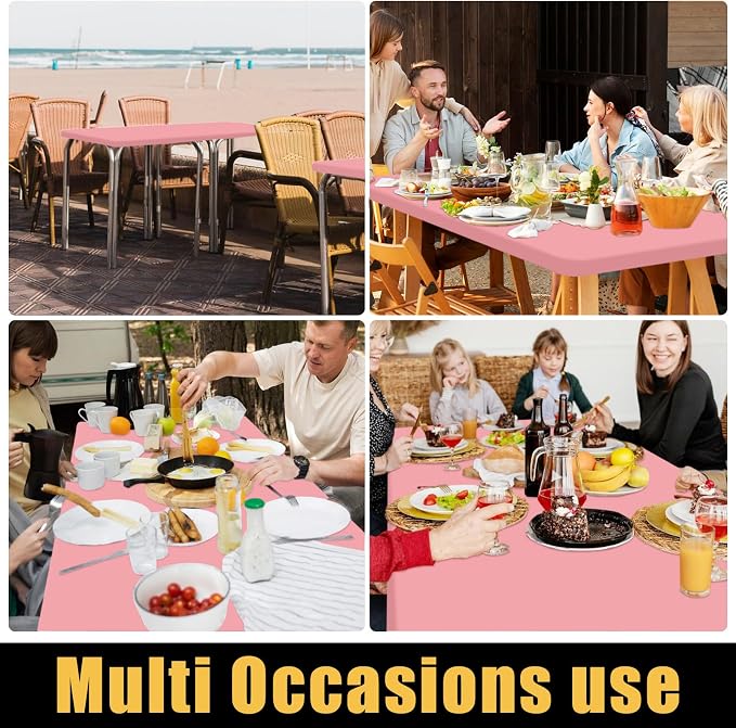 Smiry 4 Pack Rectangle Picnic Table Cloth, Waterproof Elastic Fitted Tablecloths, Washable Polyester Rectangular Patio Table Cover for Camping, Indoor and Outdoor (Dusty Pink, 30"x72")