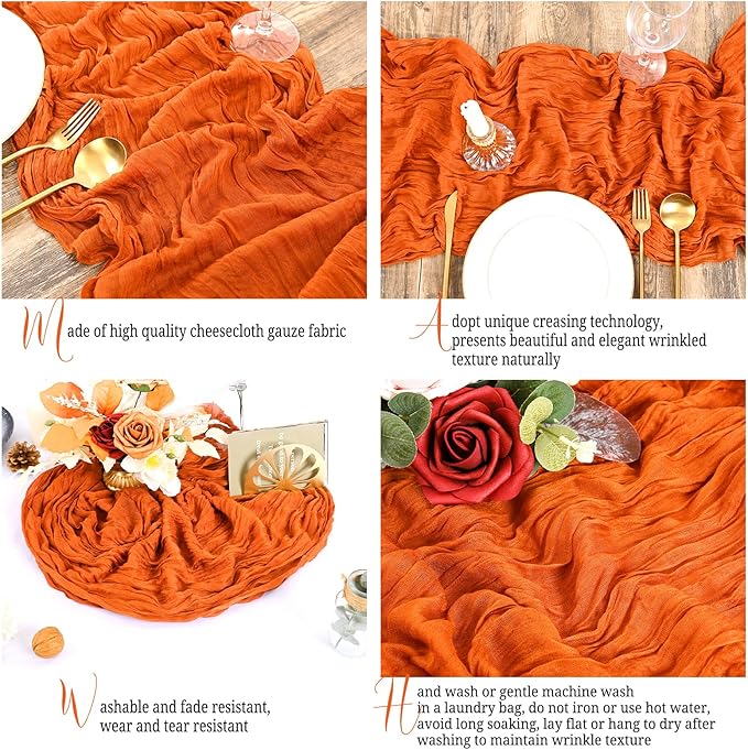 8 Pack Orange Table Runner 10FT Cheesecloth Table Runner Boho Gauze Table Runners Long Rustic Sheer Fabric Table Runners for Wedding Party Bridal Shower Farmhouse & Home Decor