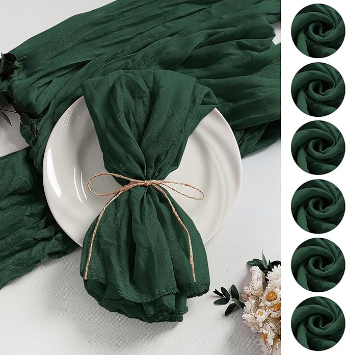LZY 60 Pack Gauze Cheesecloth Napkins 20x20 Inch Dinner Cloth Napkins, Soft Boho Table Napkins Rustic Wrinkled Cheese Cloth Napkins Bulk for Wedding Party Baby Shower Event Decor (Emerald Green)