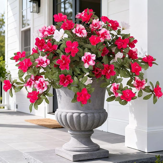 Ammyoo Artificial Fake Azalea Flowers for Outdoor Spring Decoration, Faux Silk Flower for Summer UV Resistant Look Real Plants for Garden Yard Porch Walkway Indoor Decor, 2PCS