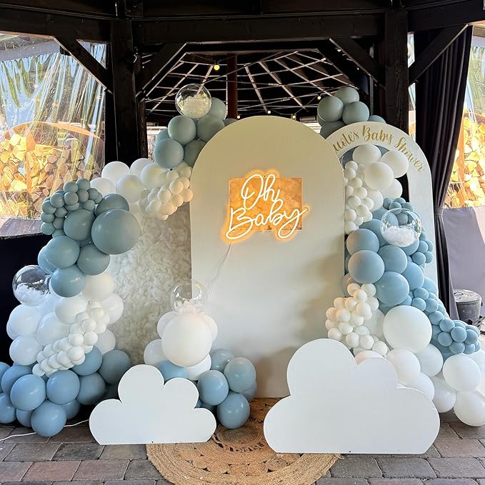 Dusty Blue Double Stuffed Balloons Different Size 115Pcs 5/10/12/18" Slate Dusty Blue Balloons Garland kit for Birthday Baby Shower Bridal Shower Gender Reveal Bear Neutral Theme Party
