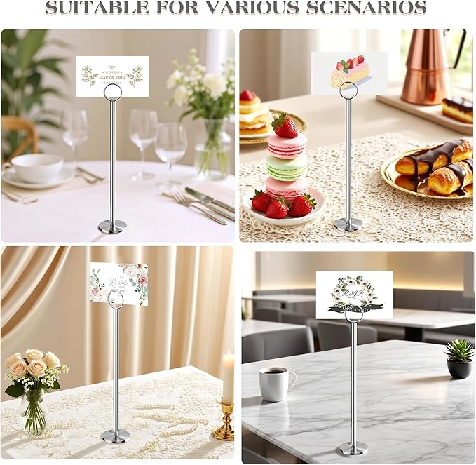 Urban Deco 12PK Table Number Holders Place Card Holders 12 Inch Table Card Holders Steel Card Holders for Photos, Food Signs, Memo Notes, Weddings, Restaurants, Birthdays (Silver)