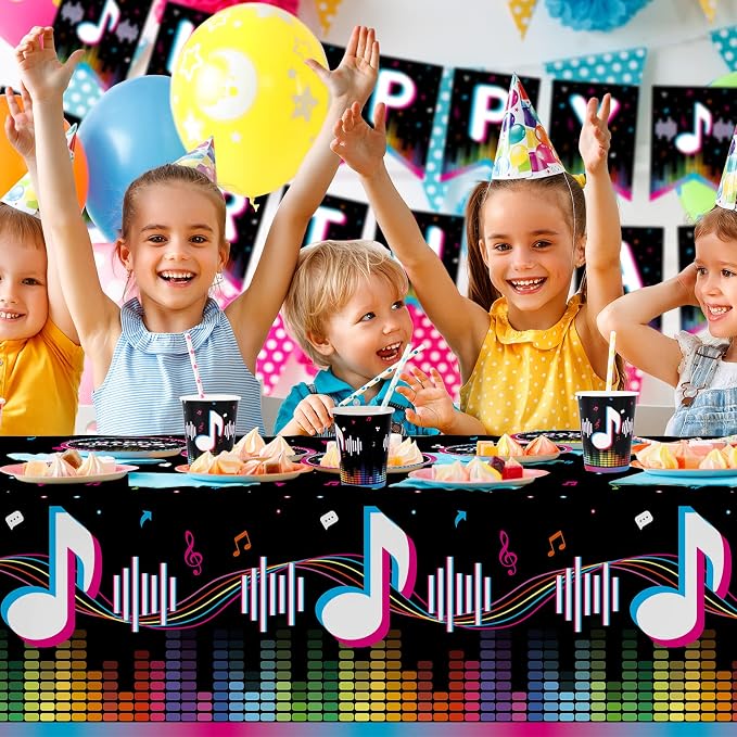 Music Party Supplies Disposable Paper Plates Napkins Cups Tablecloth and Banner for Girls Boys Music Party Birthday Decorations, Serve 25.