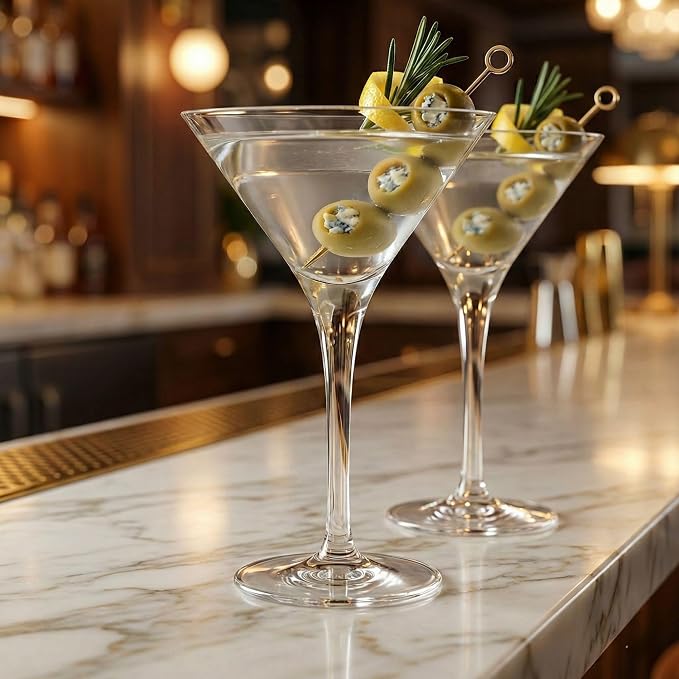 Restaurantware Voglia Nude 7.75 Ounce Martini Glasses Set Of 6 Crystal Martini Glasses - Laser-Cut Rim Dishwasher-Safe Glassware Fine-Blown Crystal Cocktail Glasses Serve Manhattans or Cosmos