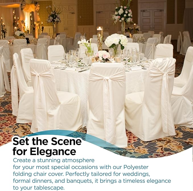 Sparkles Make It Special Polyester Folding Chair Covers - Premium, Durable, Foldable Chair Covers/Slipcover for Party, Wedding, Reception, Restaurant Decorations - Ivory, 200 pcs