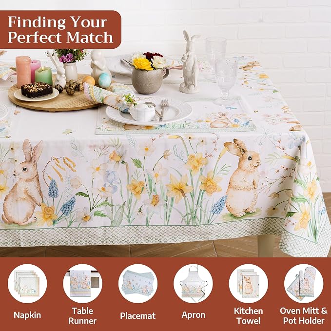 Maison d' Hermine Table Cloth Rectangle Table 100% Cotton 70 x 140 Inches Tablecloth Reusable Decorative for Dining Kitchen Room Farmhouse Party Home Hotel Restaurant Spring Summer - Easter Dew
