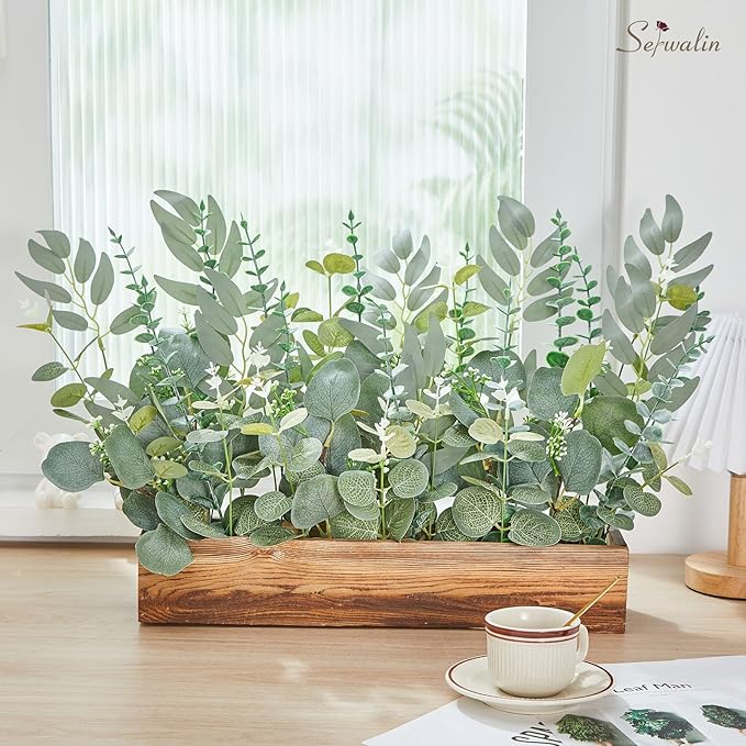 Serwalin 400pcs Artificial Mixed Eucalyptus Stems Leaves Bulk, 4Kinds Fake Greenery Silver Dollar Eucalyptus Leaves Picks,Faux Greenry Stems Sprays for DIY Bouquets Floral Arrangement Home Decor