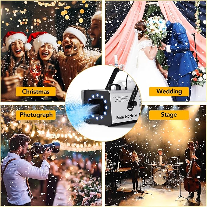 UPGREY 1500W Snow Machine for Outdoors and Indoors, Fake Snow Maker for Party with LED and Remote Controller