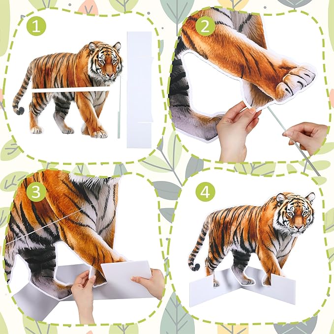 Amyhill 3 Pcs Jungle Safari Animal Cardboard Cutout Standup Life Size Safari Birthday Party Decorations Tiger Giraffe Zebra Cardboard Cutouts for Baby Shower Birthday Party Photo Backdrop Favors