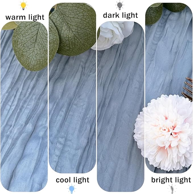 12 Pack Dusty Blue Cheesecloth Table Runner 22x120 Inch-Naturally Dyed Colors Sheer Gauze Cheese Cloth Wedding Table Runner,Rustic Boho Crinkle Fabric, Reception, Bridal Shower,Farmhouse Dining Decor