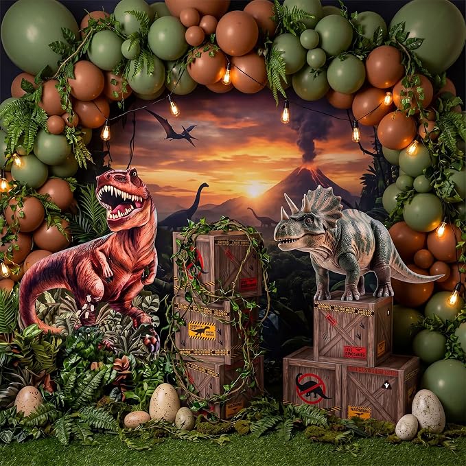 8 Pcs Dinosaur Party Decorations Set Includes 6 Pieces Dinosaur Theme Boxes and 2 Pieces Large Plastic Dino Standup Birthday Decor Photo Booth Prop Backdrop for Dino Party Supplies