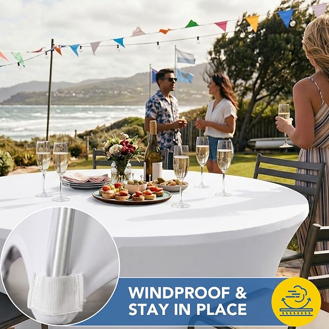 Fitted Table Cloth Round Cover 6ft-Spandex Elastic Table Covers 6 Pack 72 Inch-White Small Stretch Folding Tablecloth for Weddings Banquets Restaurant Event Parties Vendor Stand Tables