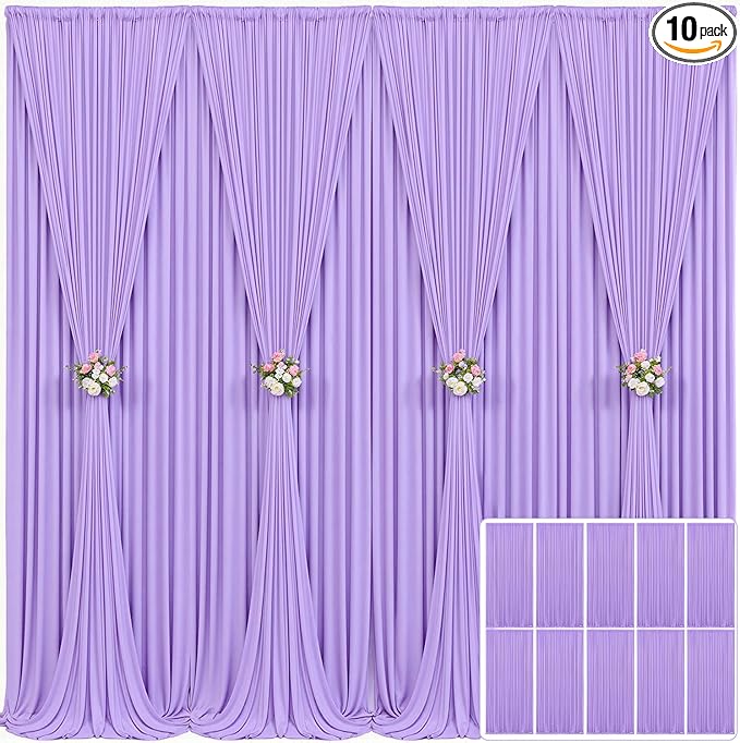 10 Panels Lavender Backdrop Curtain for Parties Wedding Wrinkle Free Light Purple Photo Curtains Backdrop Drapes Fabric Decoration for Baby Shower Photoshoot 50ft(W) x 10ft(H)