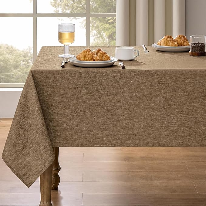 Decorelia Faux Linen Tablecloth for Dining Room, 60 x 104 Inch (8-10 Seats), Coffee