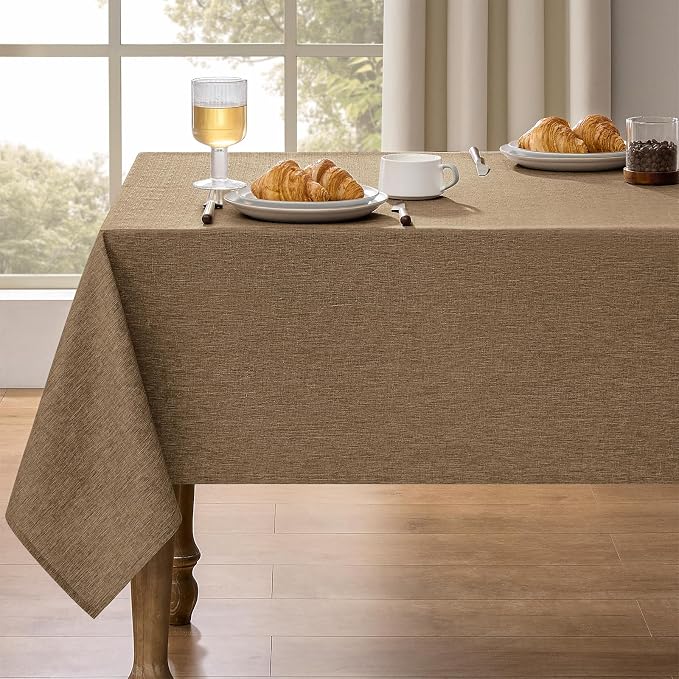 Decorelia Faux Linen Farmhouse Table Cloth 60"x84" for Rectangle Table, Coffee Waterproof Outdoor Washable Cloth Tablecloth for Rectangular Dining Room Kitchen Outdoor Party Restaurant Decor