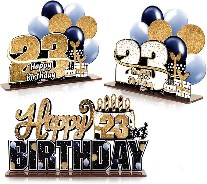 LINGTEER Happy 23rd Birthday Gold Acrylic Table Topper Centerpieces Set - Cheers to 23 Years Old Birthday 23rd Bday Party Gift Decorations Sign.