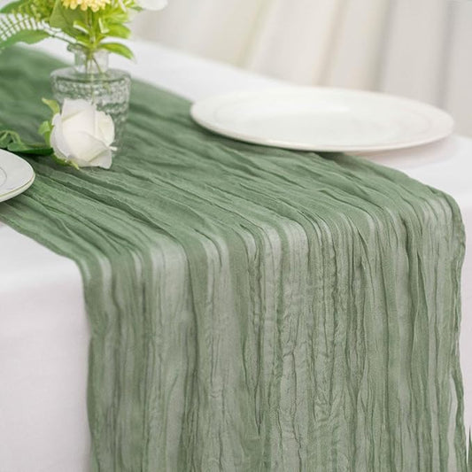 Sage Green Cheesecloth Table Runner 21x120 Inch Gauze Easter Spring Table Runner Sheer Polyester Cheese Cloth Boho Table Runners Decor for Wedding Baby Shower Candlelight Dinner Tables