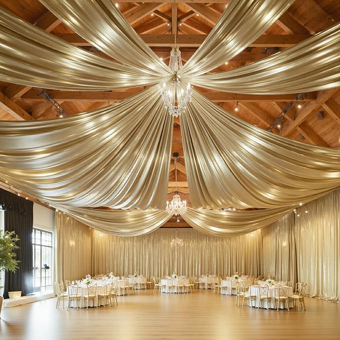 gogoparti 30x20FT Champagne Shimmer Backdrop Curtains for Weddings Parties - 6 Panels of Extra Long 5x20FT Drapes, Includes Dual Pole Pockets, Wrinkle-Free Fabric for Party, Tent Decoration