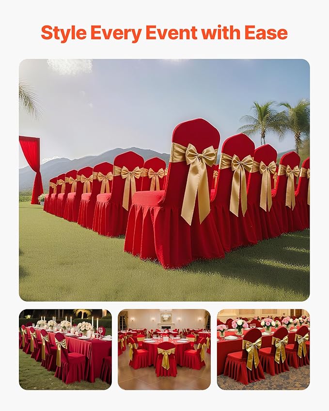 VEVOR Chair Covers, Polyester Spandex Chair Cover, Stretch Slipcovers for Wedding Party Dining Banquet Flat-Front Chair Covers (Red-d, 30PCS)