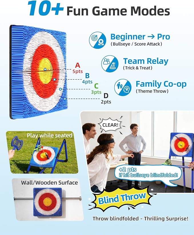 Axe Throwing Game for Backyard with Bristle Target & 12 Throwing Axes Set, Indoor & Outdoor Games for Adults, Kids & Family, Yard Games Toys, Axe Throwing Target,Dart Board,Carnival Games(Blue)