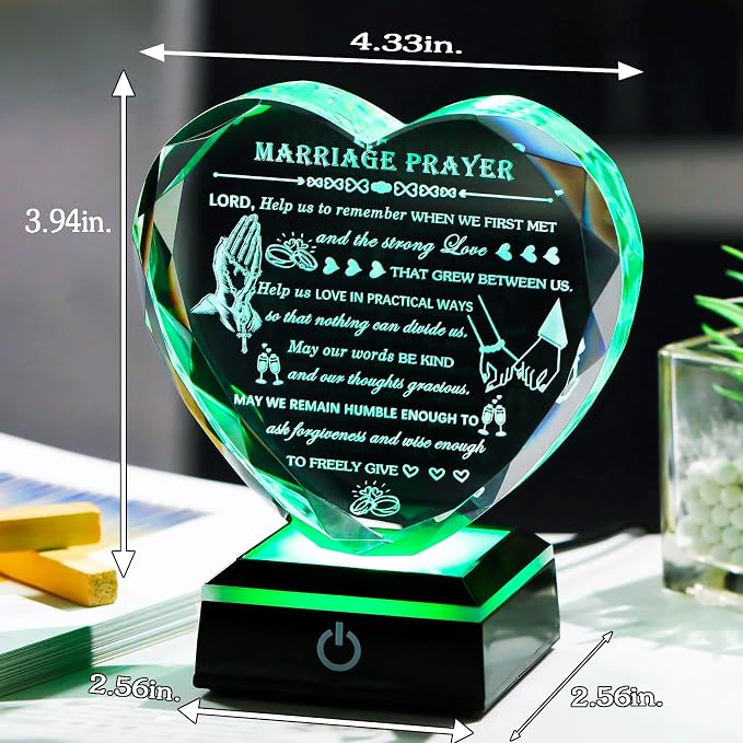 Arikyrist Wedding Gifts for Couples 2026 with Colorful LED Base Heart Happy Anniversary Marriage Prayer Gift with Inspiring Quotes Unique Newlywed Mr and Mrs Engagement Gift Bridal Shower Gifts