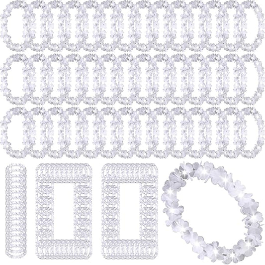 Sherr 100 Pcs LED Hawaiian Leis Bulk Light up Rainbow Luau Leis Christmas Necklace Flashing Patriotic Hawaiian Tropical Theme Flower Necklace for Adult Holiday Beach Carnival 4th July