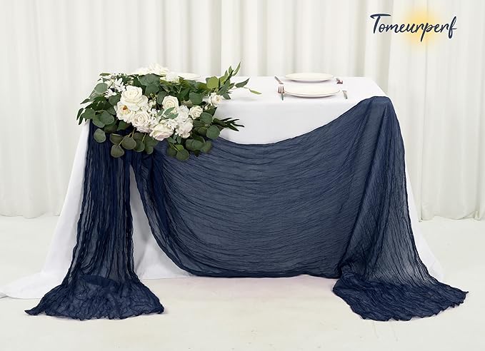 16 Pack 10Ft Cheesecloth Table Runner Navy Blue, 20 x 120 Inch Rustic Gauze Boho Cheese Cloth Table Runners Wedding Long Table Runner for Wedding Party Bridal Shower Table Decoration