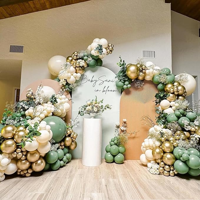412Pcs Sage Green White Sand Gold Balloons Garland Arch Kit,18 12 10 5 Inch Different Sizes Balloons for Baby Shower Wedding Birthday Gender Reveal Party Decoration