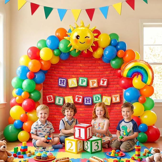 TaoBary 122 Pcs Rainbow Happy Birthday Party Decorations Kits, Friends Birthday Party Supplies, Colorful Cartoon Balloons Backdrop Banner Number Boxes for Rainbow Decoration Supplies