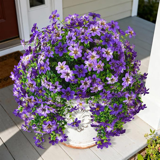 INQCMY Artificial Flowers for Outdoor Faux Hanging Plants Spring Summer 2 Pcs Faux Flowers for Plant Pot UV Resistant Look Real for Outside Home