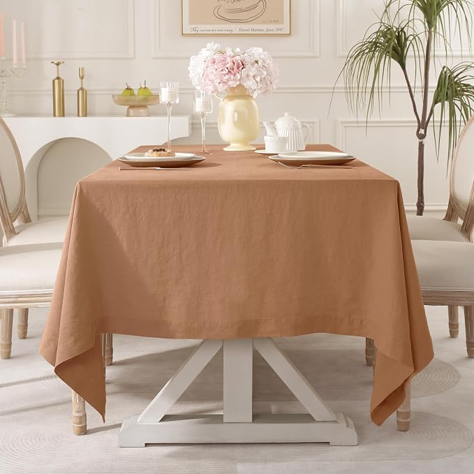Linen World Linen Tablecloth,100% French Linen Beige Tablecloth 108" x 60" Inch,Washable Rectangular Tablecloth for Dining,Outdoor,Weddings and Restaurants,Decorative Thanksgiving Christmas