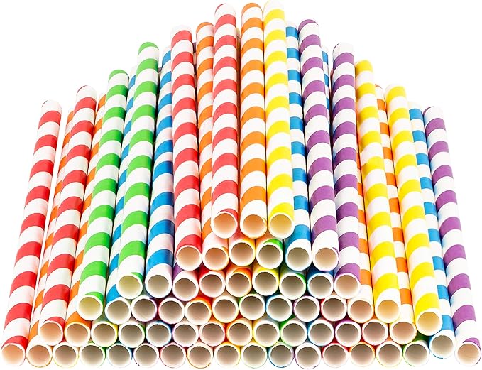 Paper Straws 400 Pack Biodegradable Colorful Striped Design 8.25" Straw for Everyday/Birthday Party/Baby Shower/Wedding/Anniversary and Parties, Long Lasting - by DuraHome (Colorful - 400pc)