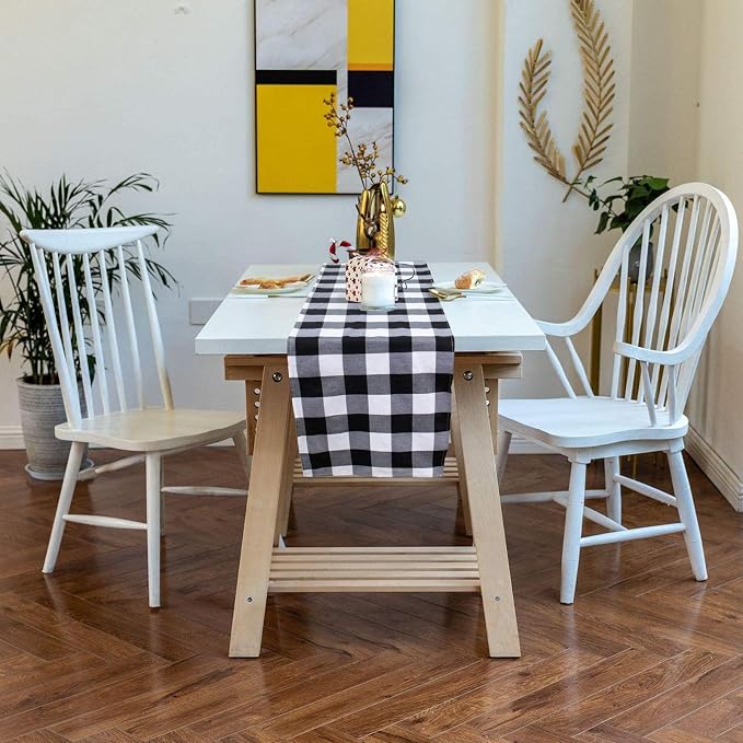 ShinyBeauty 4 Packs Black and White Table Runners 13X72 Inch Gingham Table Runners Easter Decor Buffulo Plaid Runners for Tables Farmhouse Table Linen (13"X72")