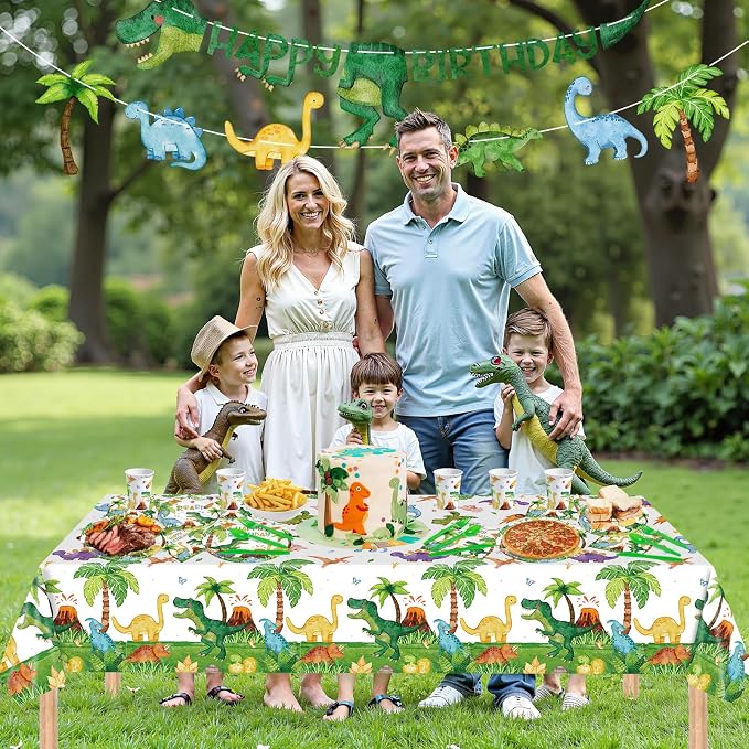 170 Pcs Dinosaur Birthday Decorations - Jungle Dino Party Supplies Sets, Includes Happy Birthday Dinner Plates Napkins, Flatware, Banners and Cups for Dinosaur Party Decorations Favors, Serves 24