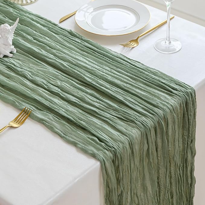 Sage Green Cheesecloth Table Runner Fall Autumn Decor 10ft Table Cloth for Wedding Party Baby Bridal Shower Birthday Halloween Thanksgiving Decoration